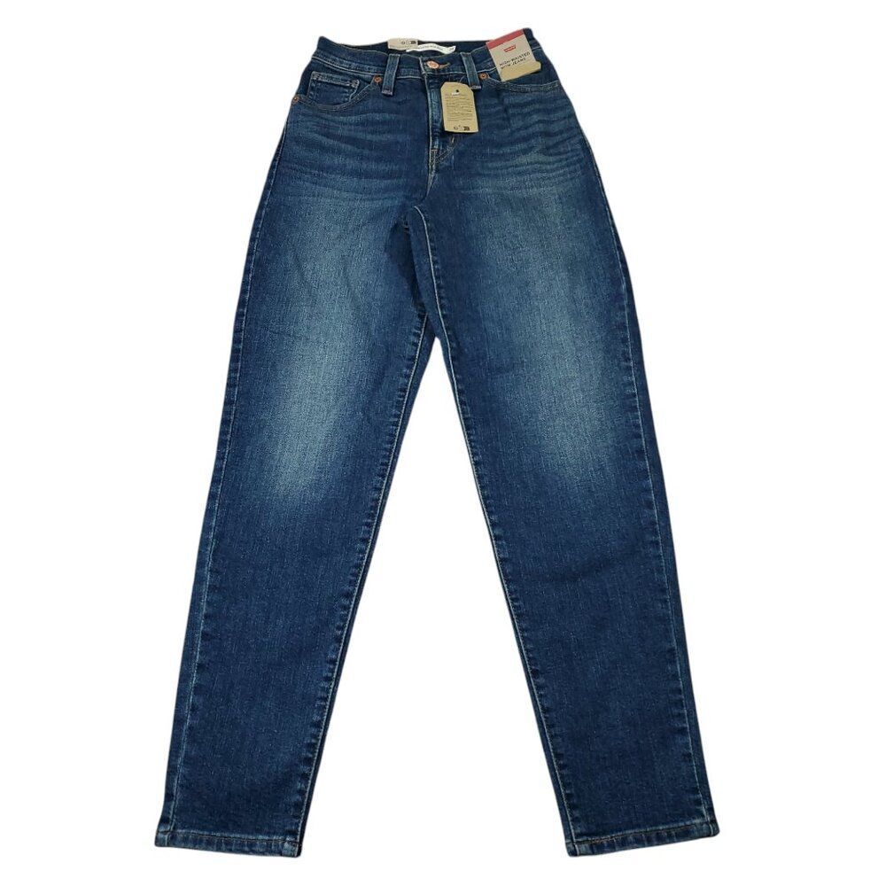 Levi's High Waisted Mom Jeans Tapered Stretch Size 24 x 29 Dark Wash Blue